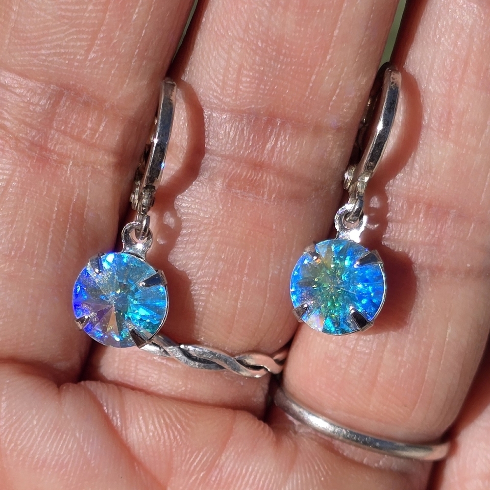 Vintage Swavorski AB Aurora Borealis rivoli-cut 925 sterling silver - Picture 11 of 17